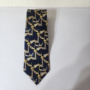 Fabris Venezia Mens Silk Tie Navy Blue Venetian Gondola Made in Italy Novelty